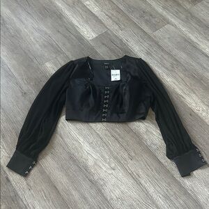 Forever 21 Black Satin Blouse with Button Accents